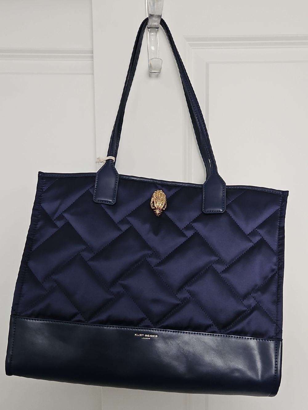Kurt Geiger Navy Quilted Tote with Gold Lion Accent NWT